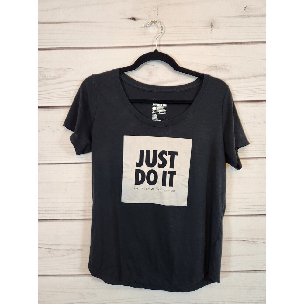The Nike Tee Womens Black Solid Round Neck Just Do It Short Sleeve T-Shirt Large